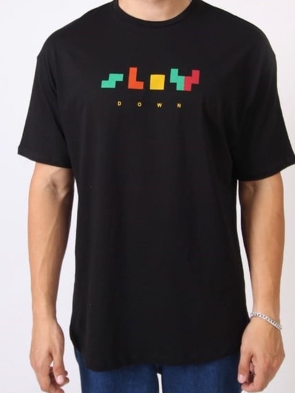 NWT. Zara Man Black Tetris Print Detailed Oversize T-Shirt. Size XL.